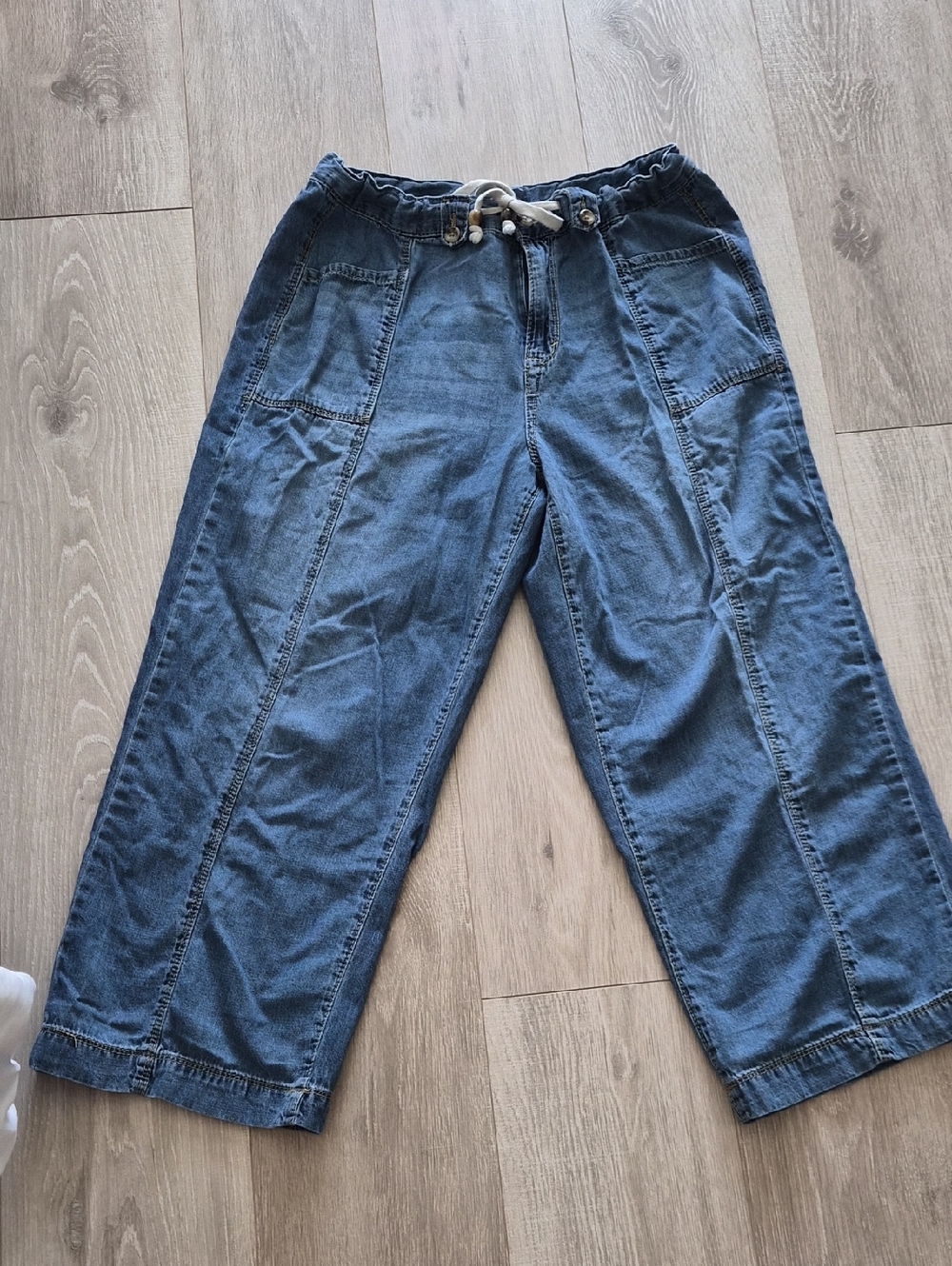 Casual Drawstring Chambray Pants - Blue